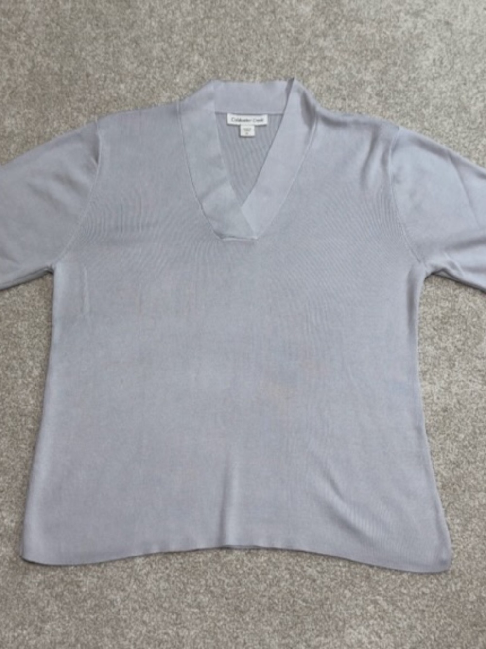 Coldwater Creek Light Gray Knit Top Short Sleeve Sweater V Neck Size XL
